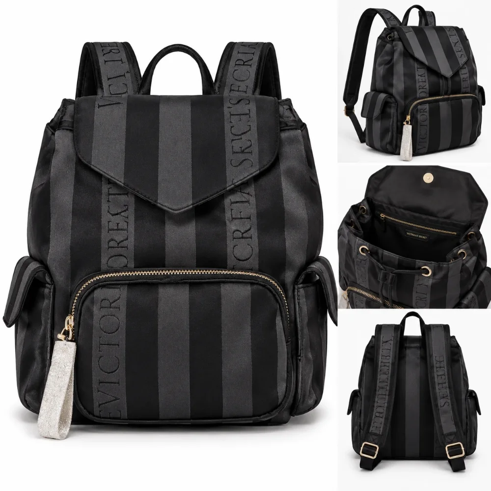 Victoria's Secret Mochila Logo Stripe negra